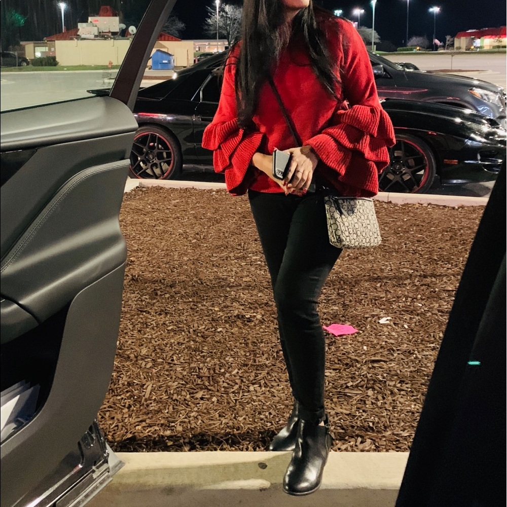 SHEIN red sweater Holiday party blouse